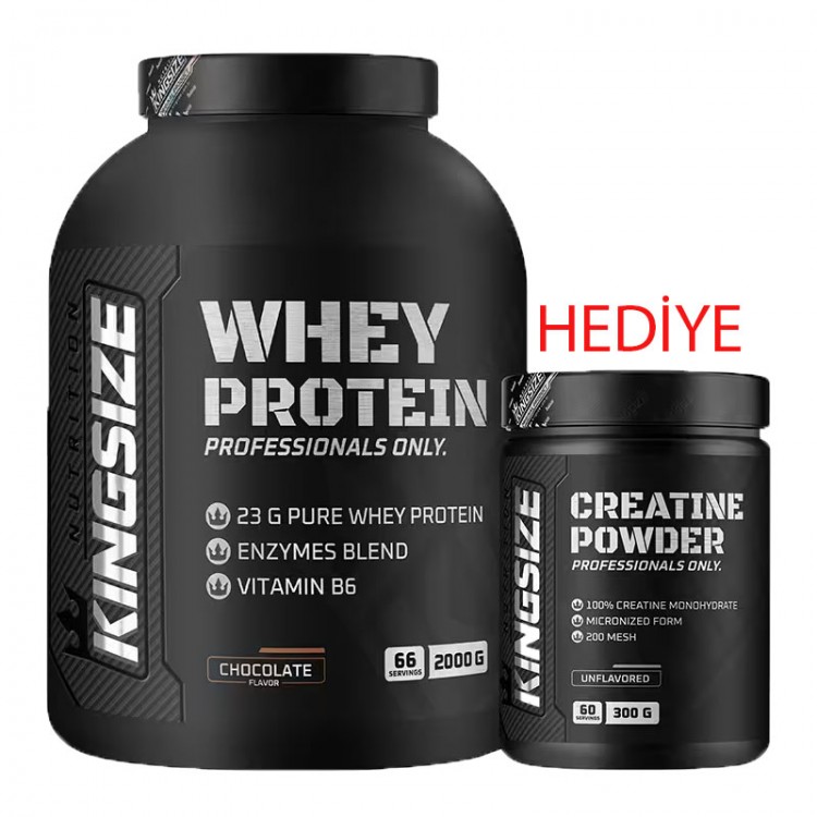 KİNGSİZE NUTRİTİON WHEY PROTEİN 2000 GR ÇİKOLATALI + KİNGSİZE CREATINE 300 GR