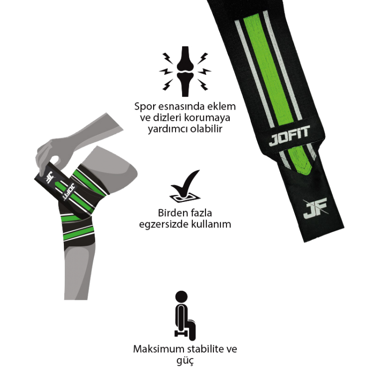 JOFİT KNEE WRAPS SİYAH - YEŞİL