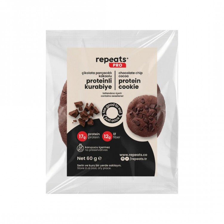 REPEATS PRO ÇİKOLATA PARÇACIKLI KAKAOLU COOKIE 60 GR REPEATS PRO ÇİKOLATA PARÇACIKLI KAKAOLU COOKIE 60 GR