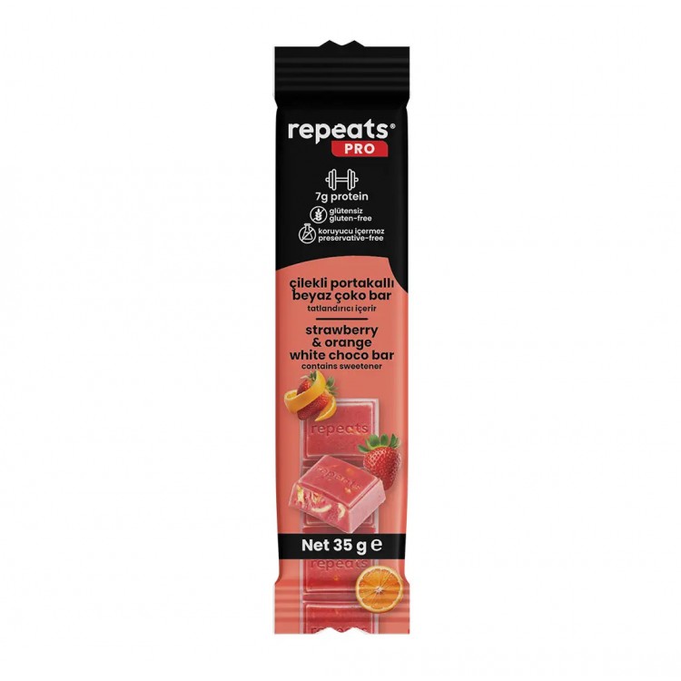 REPEATS PRO ÇİLEKLİ PORTAKALLI BEYAZ ÇOKO BAR 35 GR